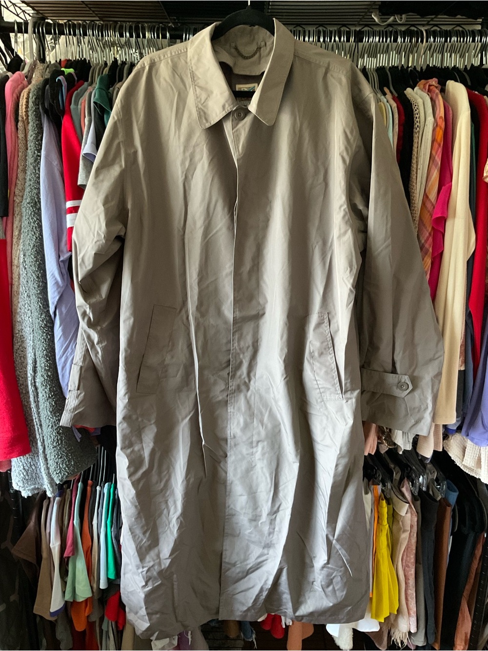 TravelSmith Men's Tan Trench Coat - Classic Long Overcoat